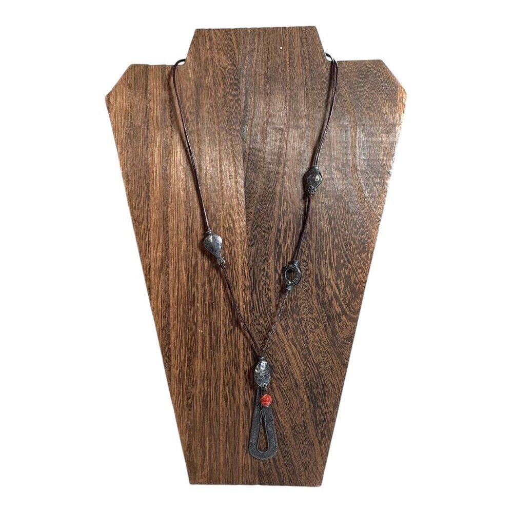 SILPADA Retired Sterling Silver 925 Coral Pendant Leather Cord Necklace 21.5"